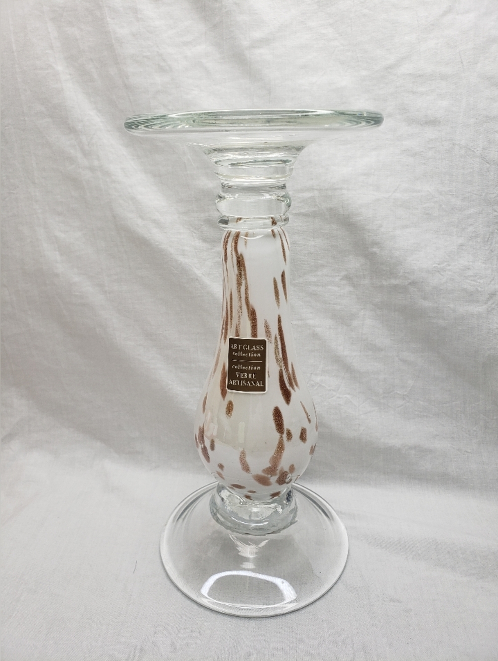 Verre Artisanal Pier 1 Glass Pilar Candle Riser White Gold Flecks 9.5 Inches